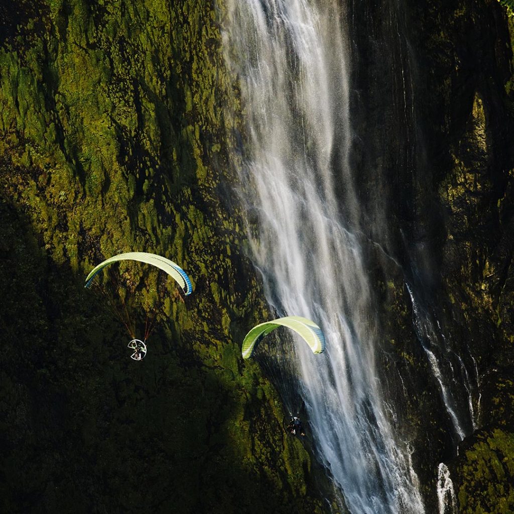 iceland paraotor waterfall